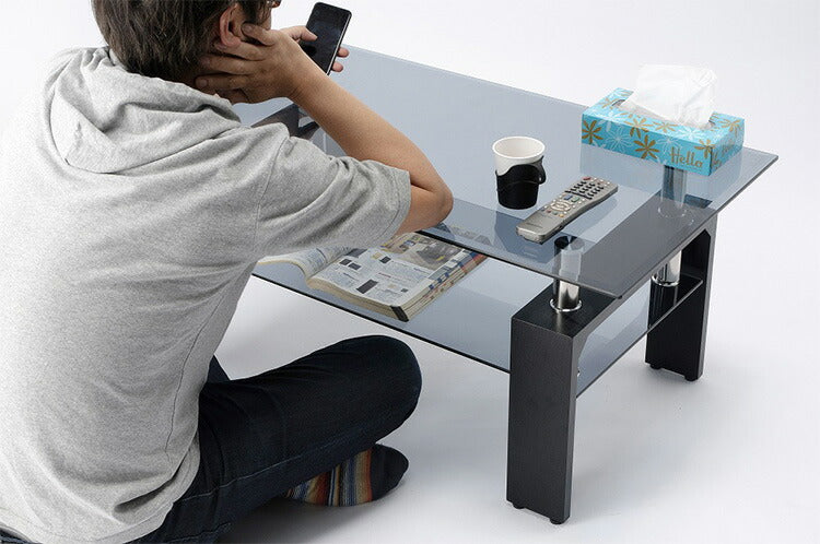 ガラスセンターテーブル クリアブラック センターテーブル 幅90×奥行き50cm ガラステーブル リビングテーブル 角型 ローテーブル(代引不可)