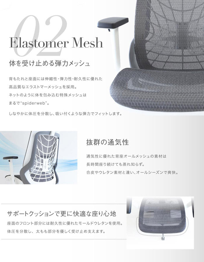 オフィスチェア フルメッシュチェア エラストマーメッシュ採用 肘・ヘッドレスト付きタイプ リクライニング デスクチェア パソコンチェア ロッキング(代引不可)