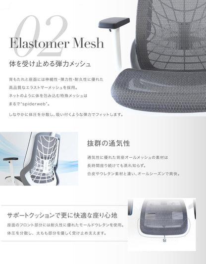 オフィスチェア フルメッシュチェア エラストマーメッシュ採用 肘・ヘッドレスト付きタイプ リクライニング デスクチェア パソコンチェア ロッキング(代引不可)