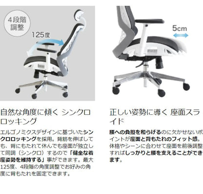 オフィスチェア フルメッシュチェア エラストマーメッシュ採用 肘・ヘッドレスト付きタイプ リクライニング デスクチェア パソコンチェア ロッキング(代引不可)
