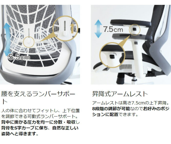 オフィスチェア フルメッシュチェア エラストマーメッシュ採用 肘・ヘッドレスト付きタイプ リクライニング デスクチェア パソコンチェア ロッキング(代引不可)