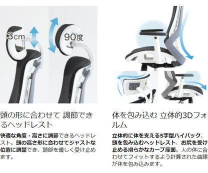 オフィスチェア フルメッシュチェア エラストマーメッシュ採用 肘・ヘッドレスト付きタイプ リクライニング デスクチェア パソコンチェア ロッキング(代引不可)