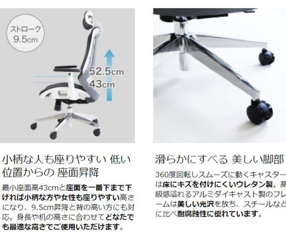 オフィスチェア フルメッシュチェア エラストマーメッシュ採用 肘・ヘッドレスト付きタイプ リクライニング デスクチェア パソコンチェア ロッキング(代引不可)