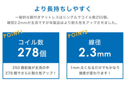 脚付きロールマットレス 幅97cm 奥行195cm 高さ39cm シングル カバー洗濯可能 ボンネルコイル 一人暮らし シンプル 脚付きマットレス ベッド 一体型 マットレス シングルベッド 脚付マット