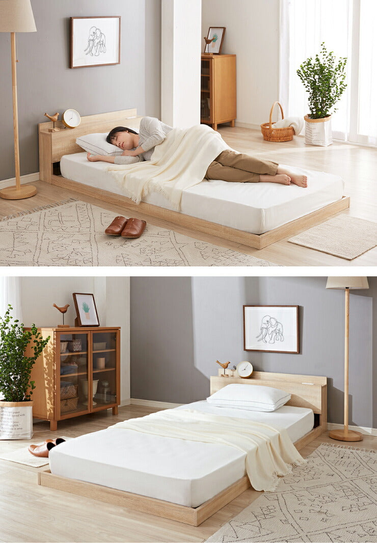 マットレスセット シングル コンセント付き フロアベッド ボンネルコイルマットレス ベッドセット 圧縮ロールマットレス(代引不可)