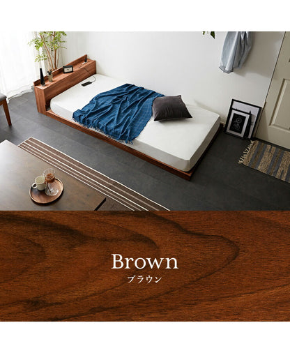 棚・コンセント付き フロアベッド セミダブル ポケットコイルマットレス付き ローベッド 宮付き ベット 棚付き 北欧 木製(代引不可)