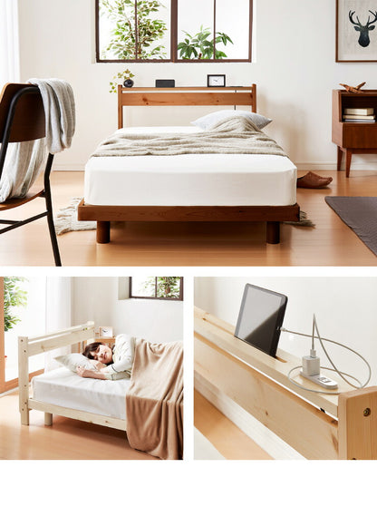 スマホホルダー付きすのこベッド ポケットコイルマットレスセット シングル コンセント付き 宮付き 北欧 ベット すのこベッド(代引不可)