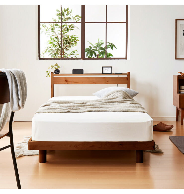 スマホホルダー付き すのこベッド セミダブル コンセント 天然木 高さ調整 棚付き 宮付き フレームのみ 北欧 シンプル ナチュラル 宮付きすのこベッド ベッド ベッドフレーム パイン無垢材 パイン材