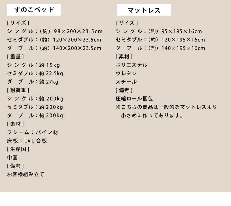 マットレスセット ダブル すのこベッド ボンネルコイルマットレス ベッドセット 圧縮ロールマットレス ベッドフレーム 天然木(代引不可)