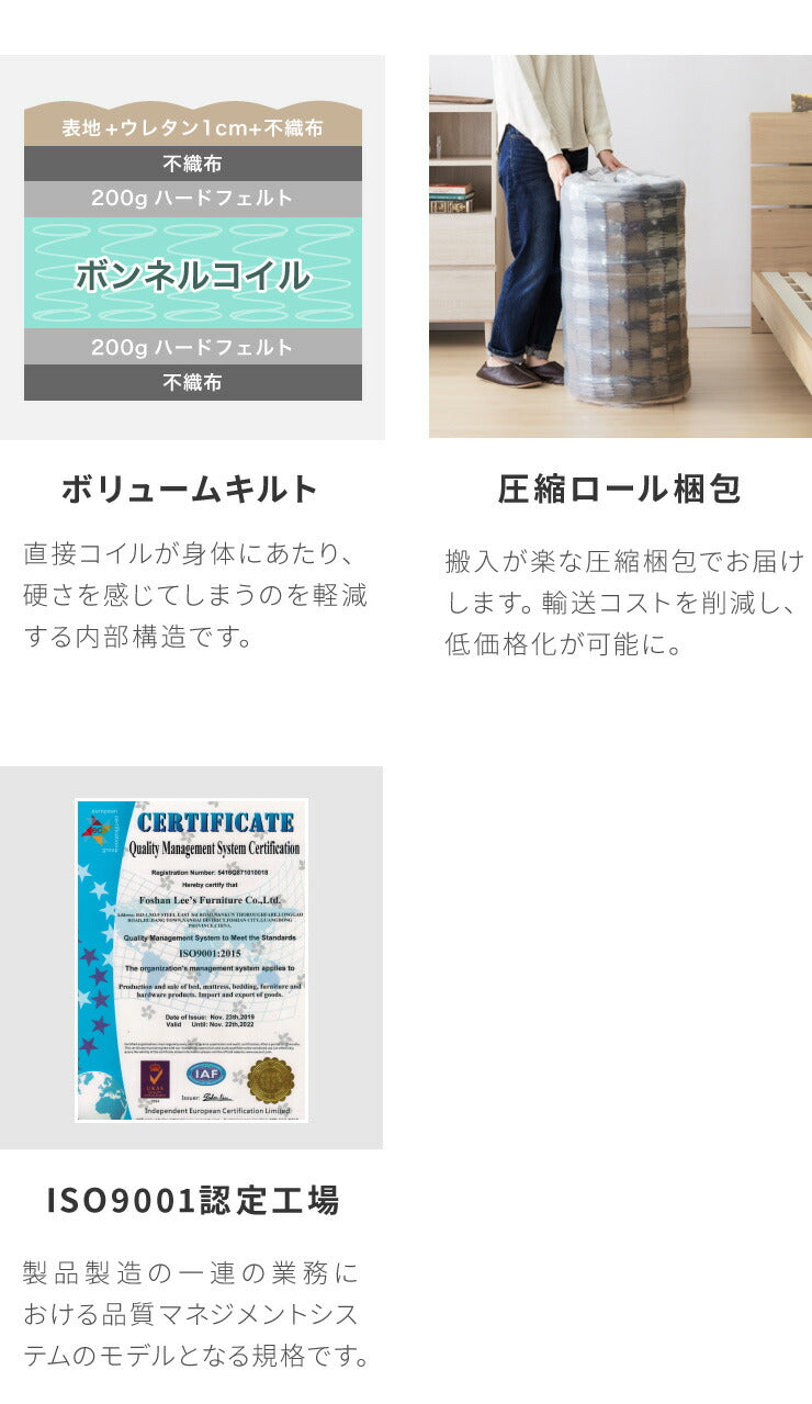 マットレスセット セミダブル すのこベッド ボンネルコイルマットレス ベッドセット 圧縮ロールマットレス ベッドフレーム(代引不可)