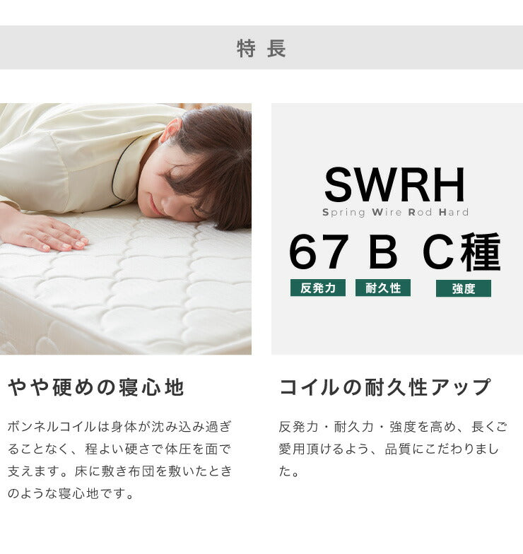マットレスセット シングル 宮付き・コンセント付き すのこベッド ボンネルコイルマットレス ベッドセット 圧縮ロールマットレス(代引不可)