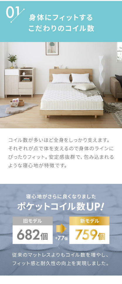 ポケットコイル マットレス エッジサポート ダブル 圧縮梱包 厚さ20cm 硬め 体圧分散 通気性 スプリング 圧縮 ベッドマットレス ポケット コイル ロールマットレス マットレス コイルマットレス ベッド ロール梱包