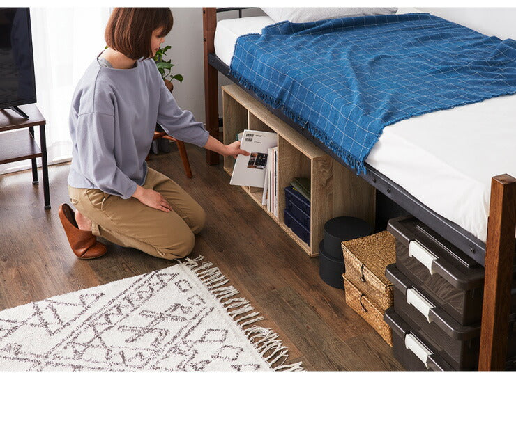 高さ3段階調整 ミドルベッド シングル 宮付き コンセント付き 通気性抜群 収納力 パイプベッド ベッドフレーム単品 ベッド