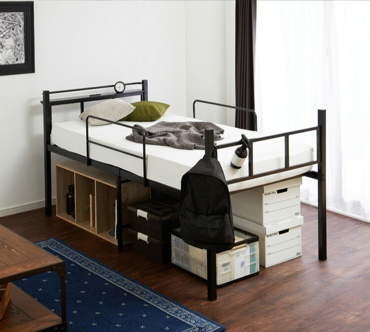 ミドルベッド シングル 宮付き コンセント付き 通気性抜群 収納力 パイプベッド ベッドフレーム単品 ベッド 宮棚付き ロフトベッド スチールベッド 2口 すのこ 高耐久 スチール 収納 ベッドフレーム