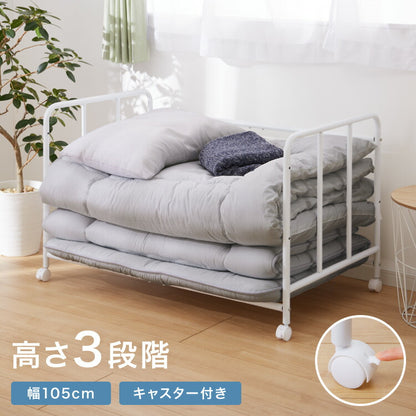 布団収納ラック 約幅105cm キャスター付き 布団ラック 高さ3段階調整 布団収納 敷布団 敷き布団 掛布団 掛け布団 収納 押し入れ収納 クローゼット