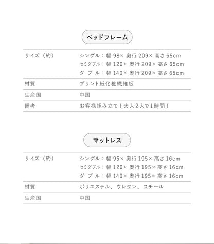 マットレスセット ダブル コンセント付き 収納ベッド ボンネルコイルマットレス ベッドセット 圧縮ロールマットレス(代引不可)