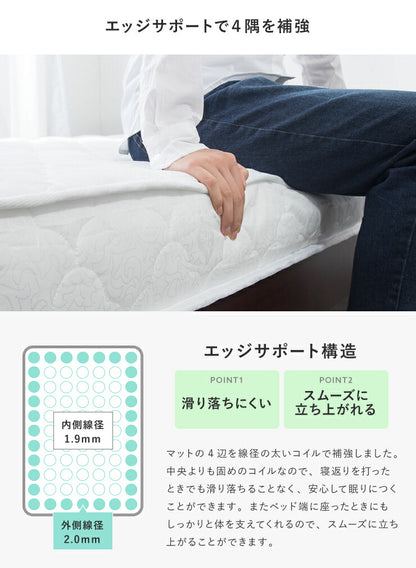 棚・コンセント付き 収納ベッド ダブル ポケットコイルマットレス付き 宮付き 棚付き 引出し付き ベット 収納 北欧 木製(代引不可)