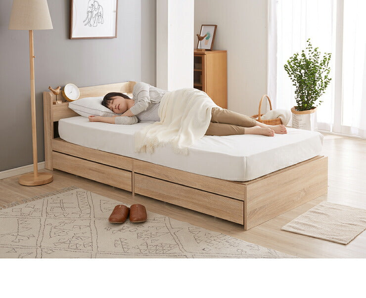 棚・コンセント付き 収納ベッド ダブル フレームのみ 宮付き 引出し付き 収納 コンセント2口 北欧 シンプル 新生活 一人暮らし ベッド ベッドフレーム 宮棚 引き出し SNBD-TC-001D (代引不可)