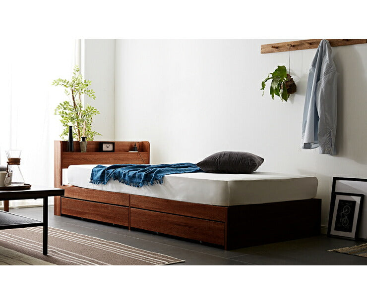 棚・コンセント付き 収納ベッド ダブル フレームのみ 宮付き 引出し付き 収納 コンセント2口 北欧 シンプル 新生活 一人暮らし ベッド ベッドフレーム 宮棚 引き出し SNBD-TC-001D (代引不可)