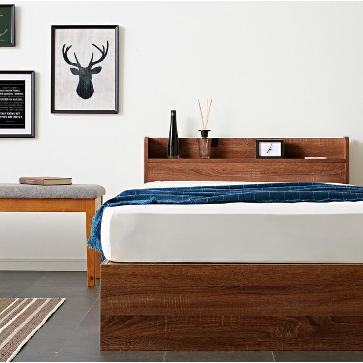 棚・コンセント付き 収納ベッド ダブル フレームのみ 宮付き 引出し付き 収納 コンセント2口 北欧 シンプル 新生活 一人暮らし ベッド ベッドフレーム 宮棚 引き出し SNBD-TC-001D (代引不可)