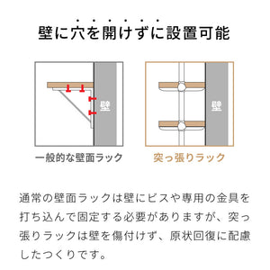 突っ張り棚 おしゃれ 5段タイプ 幅90 奥行24 木目調 スリム リビング キッチン ランドリー 北欧 玄関 モダン つっぱり棚 ツッパリ棚 壁面収納 突っ張り 収納 突っ張りラック つっぱりラック 棚 たな