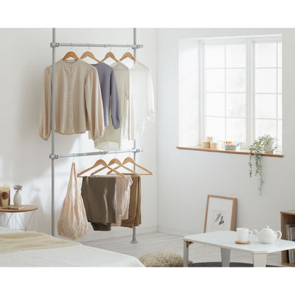 ハンガーラック 天井突っ張り式 2段 幅伸縮式 最大幅120cm つっぱりラック クローゼット 突っ張り 収納 シェルフ 伸縮 ラック