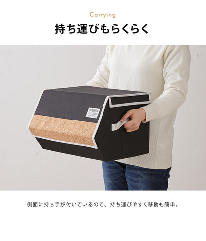 スタッキングボックス 収納 幅38cm ワイド コルク フタ付き ファブリック 積み重ね コンパクト 前開き 扉 蓋 すき間 おしゃれ 北欧 リビング スタックボックス マルチケース おもちゃ箱 箱 小物 衣類 衣装 洋服 (代引不可)