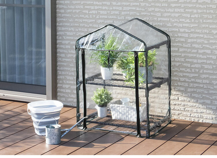 ビニール温室 2段 ブラック 組み立て簡単 工具不要 ビニール温室棚 2段ラック ビニールハウス フラワーラック ガーデンハウス フラワーハウス ラック ベランダ 家庭用 園芸 栽培 コンパクト 小型
