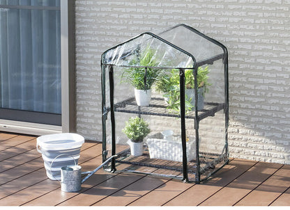 ビニール温室 2段 ブラック 組み立て簡単 工具不要 ビニール温室棚 2段ラック ビニールハウス フラワーラック ガーデンハウス フラワーハウス ラック ベランダ 家庭用 園芸 栽培 コンパクト 小型