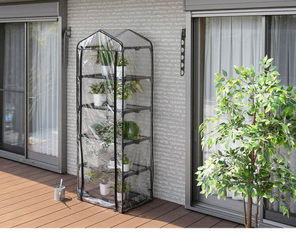 ビニール温室 5段 ブラック 組み立て簡単 工具不要 ビニール温室棚 5段ラック ビニールハウス フラワーラック ガーデンハウス フラワーハウス ラック ベランダ 家庭用 園芸 栽培 コンパクト 小型