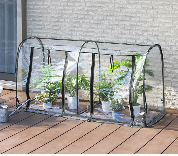 ビニール温室 ドーム型ダブル ブラック 組み立て簡単 工具不要 ビニール温室棚 ビニールハウス フラワーラック ガーデンハウス フラワーハウス ラック ベランダ 家庭用 園芸 栽培 コンパクト 小型