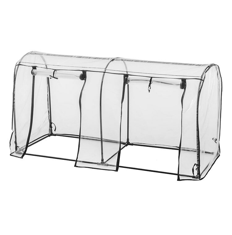 ビニール温室 ドーム型ダブル ブラック 組み立て簡単 工具不要 ビニール温室棚 ビニールハウス フラワーラック ガーデンハウス フラワーハウス ラック ベランダ 家庭用 園芸 栽培 コンパクト 小型