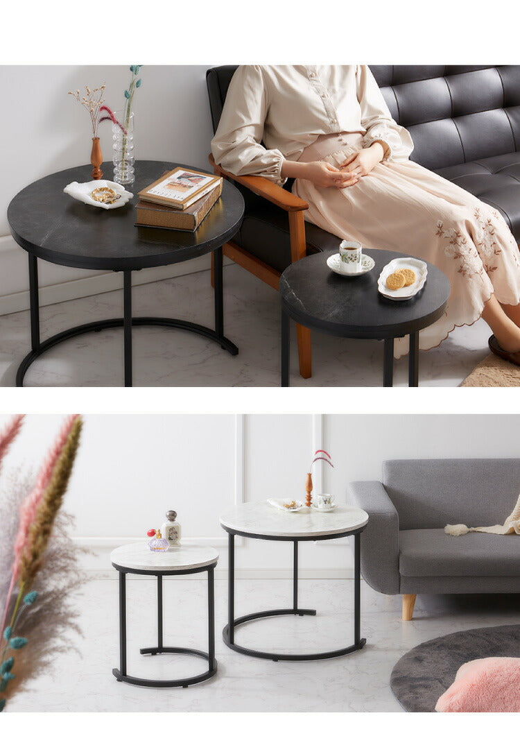 ネストテーブル 大理石調 テーブル ローテーブル 2個セット コンパクト マーブル センターテーブル コーヒーテーブル リビングテーブル テレワーク