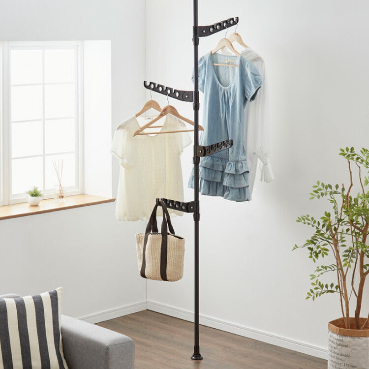 突っ張り ポールハンガー 省スペースハンガー 4段 165~295cm つっぱり ハンガーラック スリム 省スペース 洗濯物干し 部屋干し 物干し 突っ張り棒 室内物干し 収納 折りたたみ 折り畳み