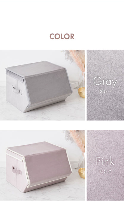 スタッキングボックス 収納 幅38cm フタ付き ベルベッド 積み重ね コンパクト 前開き 折りたたみ おしゃれ かわいい 北欧 リビング スタックボックス マルチケース おもちゃ箱 箱 小物 衣類