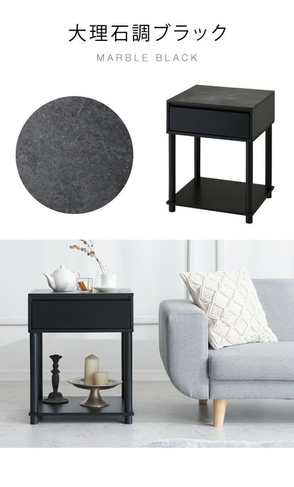 組立簡単 引き出し付きサイドテーブル 大理石調 ベッドサイドテーブル ソファサイド ナイトテーブル 引き出し 収納 テーブル サイドラック プリンター台