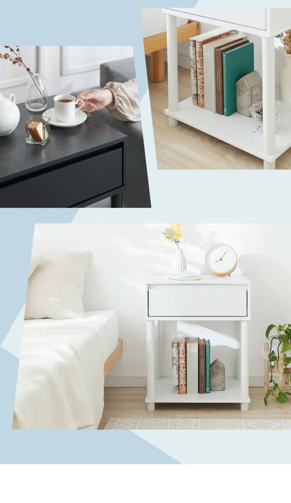 組立簡単 引き出し付きサイドテーブル 大理石調 ベッドサイドテーブル ソファサイド ナイトテーブル 引き出し 収納 テーブル サイドラック プリンター台