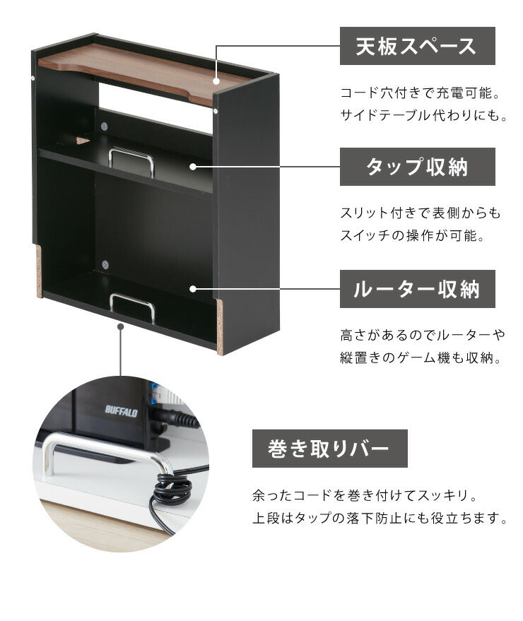 ルーター・ケーブル収納ボックス ロータイプ 収納 収納ケース ケーブル ルーター 配線 コード コンセント スリム 配線隠し