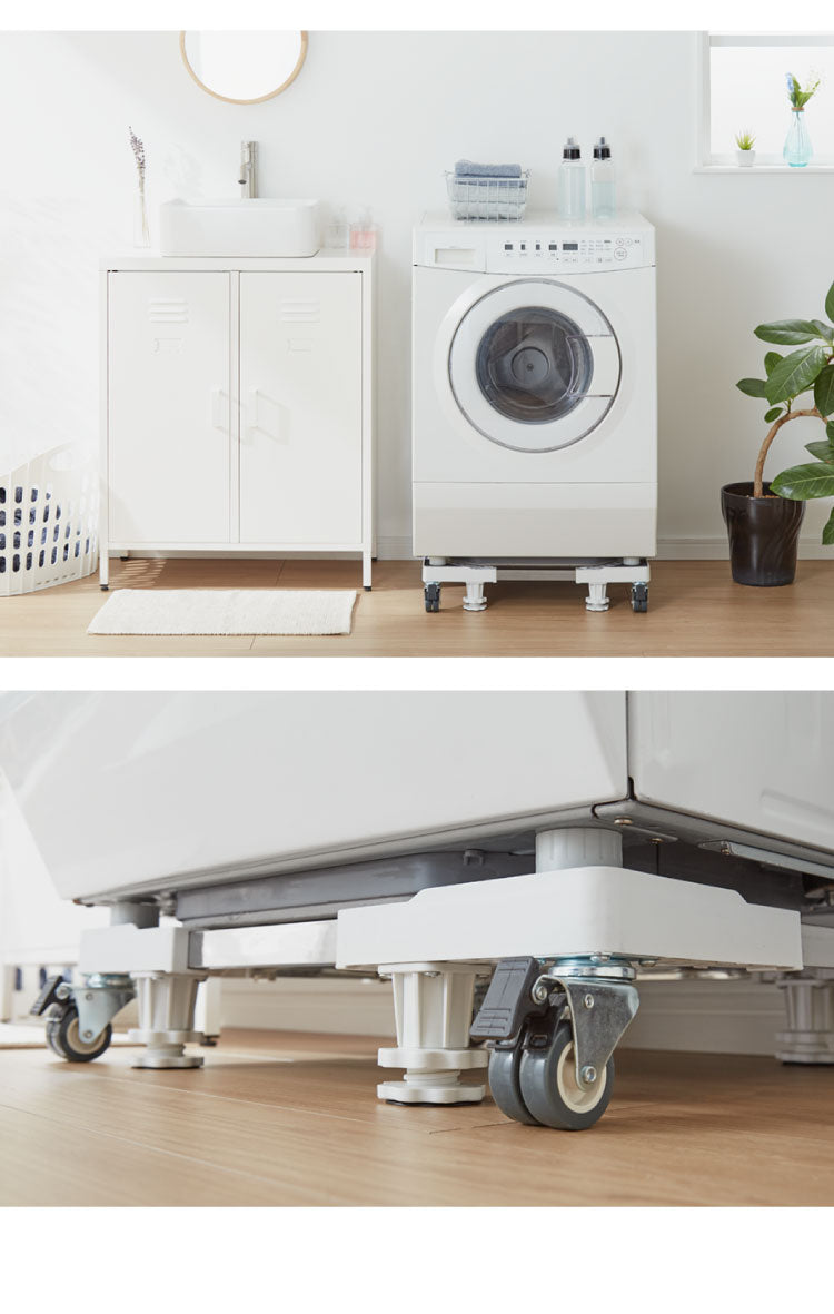 洗濯機スライド台 キャスター付き 水平器付き 伸縮式 耐荷重300kg ランドリー 可動 無段階調整 ストッパー付き 洗濯機ラック 排水パン 洗濯機パン スライド台