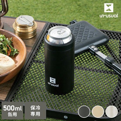ドリンクホルダー UN+USUAL アニュージュアル 保冷缶ホルダー 500ml 真空二重構造 アウトドア キャンプ お出掛け 水筒 登山 アウトドア雑貨 缶 ビール