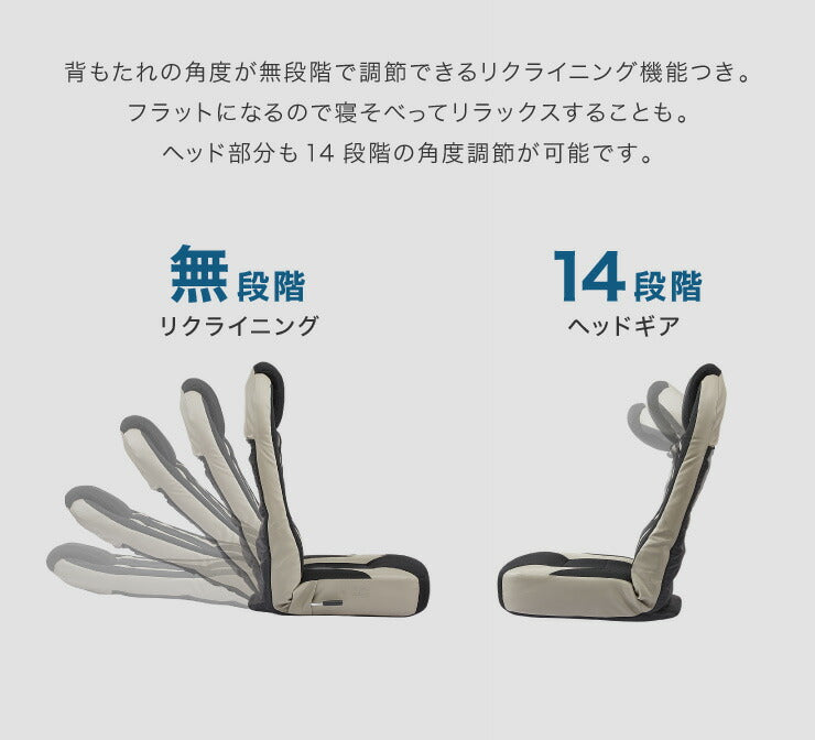 ゲーミング座椅子 スーパーハイバック レバー式 無段階 リクライニング