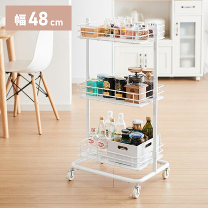 エレガントキッチンワゴン 3段 キャスター付き 高さ調整 幅48cm 大理石調 スチールワゴン ワゴン ラック キッチンラック すき間収納 キャスター スチール すきま 隙間 コンパクト 収納ワゴン