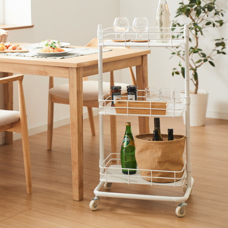 エレガントキッチンワゴン 3段 キャスター付き 高さ調整 幅48cm 大理石調 スチールワゴン ワゴン ラック キッチンラック すき間収納 キャスター スチール すきま 隙間 コンパクト 収納ワゴン