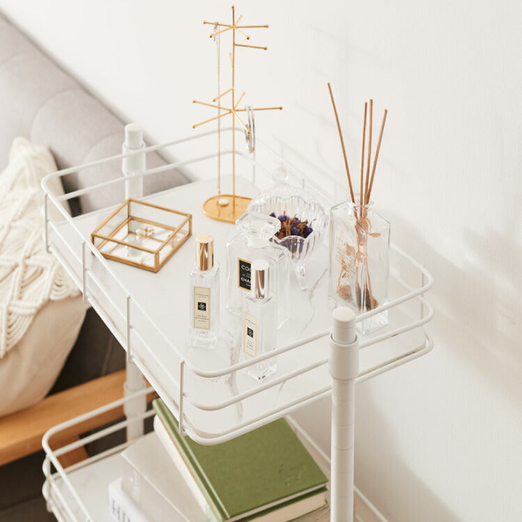 エレガントキッチンワゴン 3段 キャスター付き 高さ調整 幅48cm 大理石調 スチールワゴン ワゴン ラック キッチンラック すき間収納 キャスター スチール すきま 隙間 コンパクト 収納ワゴン