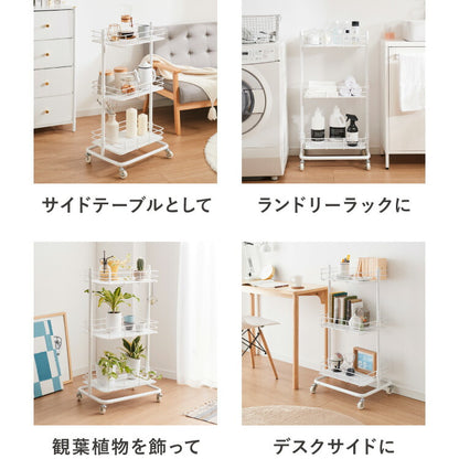 エレガントキッチンワゴン 3段 キャスター付き 高さ調整 幅48cm 大理石調 スチールワゴン ワゴン ラック キッチンラック すき間収納 キャスター スチール すきま 隙間 コンパクト 収納ワゴン