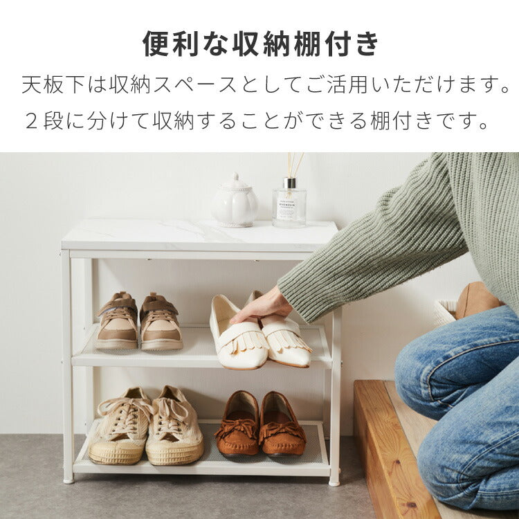 玄関ベンチ シューズラック 3段 ストーン調 幅50 収納ベンチ 玄関椅子 玄関収納 靴収納 靴入れ 腰掛け ベンチ 玄関スツール 収納スツール エントランスベンチ 靴棚