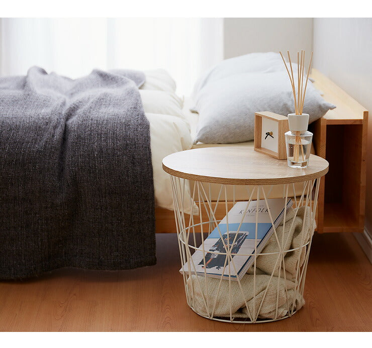 ヴィンテージ調 ワイヤーサイドテーブル サイドテーブル ワイヤーバスケット 収納 テーブル コーヒーテーブル かご バスケット