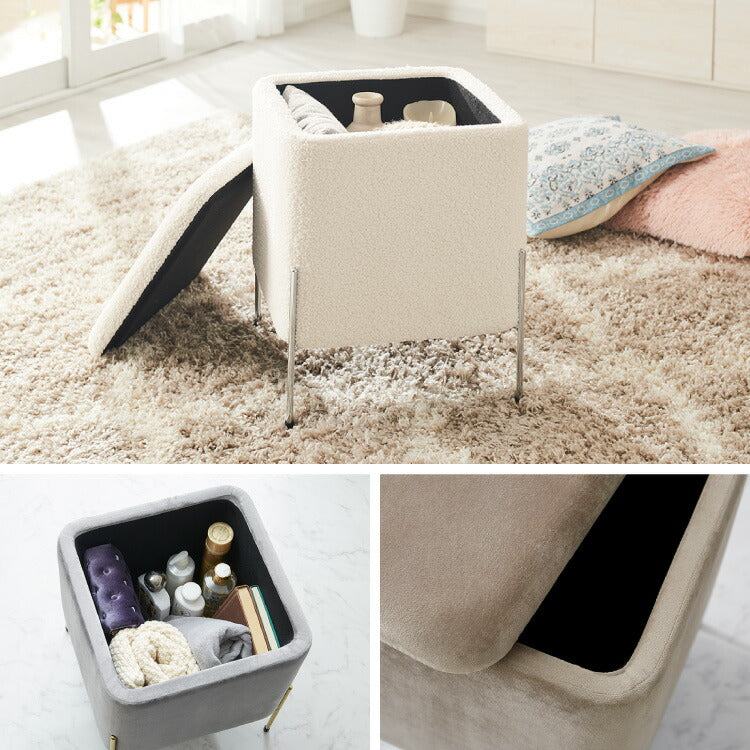 スツール 収納 おしゃれ ベルベッド ベロア くすみカラー 30×30cm 正方形 ゴールド 脚付き リビング ドレッサー 玄関 椅子 イス チェア オットマン かわいい 収納ボックス 収納スツール