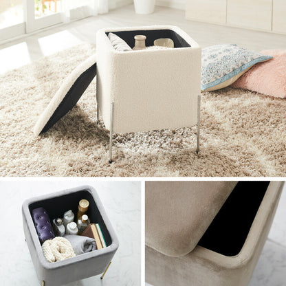 スツール 収納 おしゃれ ベルベッド ベロア くすみカラー 30×30cm 正方形 ゴールド 脚付き リビング ドレッサー 玄関 椅子 イス チェア オットマン かわいい 収納ボックス 収納スツール