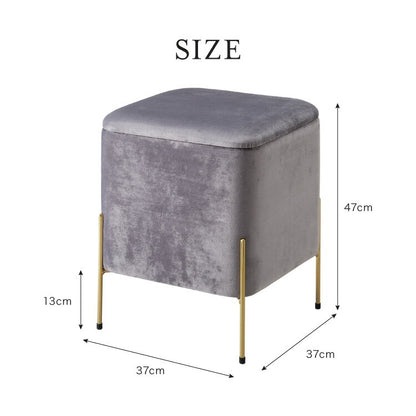 スツール 収納 おしゃれ ベルベッド ベロア くすみカラー 30×30cm 正方形 ゴールド 脚付き リビング ドレッサー 玄関 椅子 イス チェア オットマン かわいい 収納ボックス 収納スツール